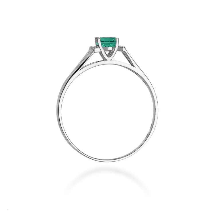 Pierścionek zaręczynowy z białego złota z szmaragdem i diamentami 0,05ct Fire Of Love