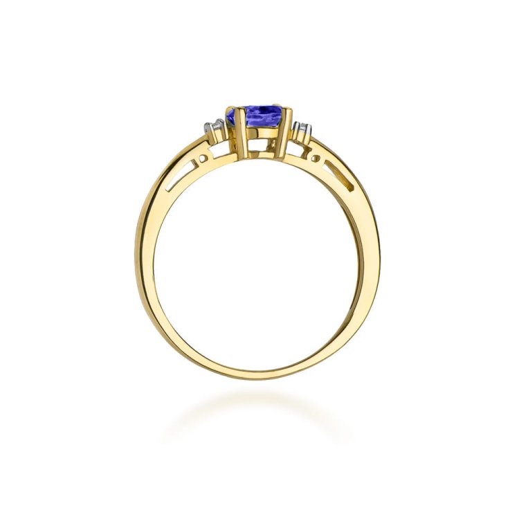 Pierścionek zaręczynowy z żółtego złota z tanzanitem i diamentami 0,03ct Fire Of Love