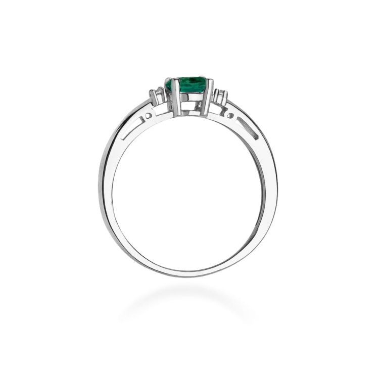 Pierścionek zaręczynowy z białego złota z szmaragdem i diamentami 0,03ct Fire Of Love