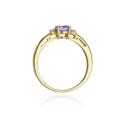 Pierścionek zaręczynowy z żółtego złota z tanzanitem i diamentami 0,03ct Fire Of Love
