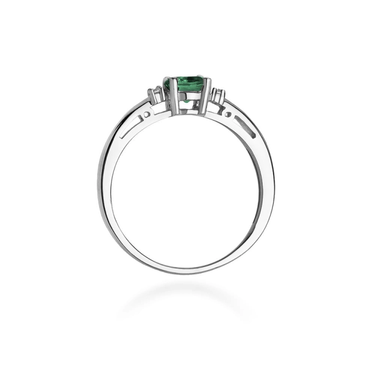 Pierścionek zaręczynowy z białego złota z szmaragdem i diamentami 0,03ct Fire Of Love