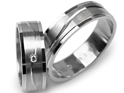 Obrączki ślubne z białego złota płaskie z cyrkonią 6mm Premium P-KENZO-BIS-b