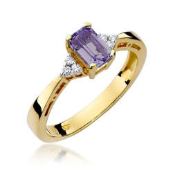 Pierścionek zaręczynowy z żółtego złota z ametystem i diamentami 0,03ct Fire Of Love BW-002-ametyst