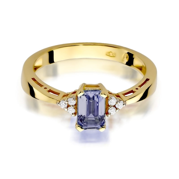 Pierścionek zaręczynowy z żółtego złota z ametystem i diamentami 0,03ct Fire Of Love BW-002-ametyst