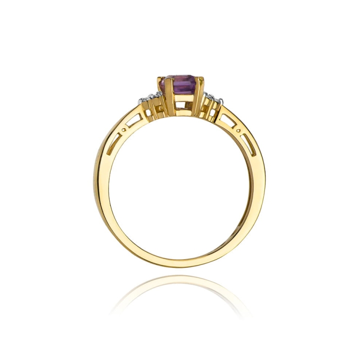 Pierścionek zaręczynowy z żółtego złota z ametystem i diamentami 0,03ct Fire Of Love BW-002-ametyst