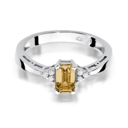 Pierścionek zaręczynowy z białego złota z cytrynem i diamentami 0,03ct Fire Of Love BW-02-cytryn