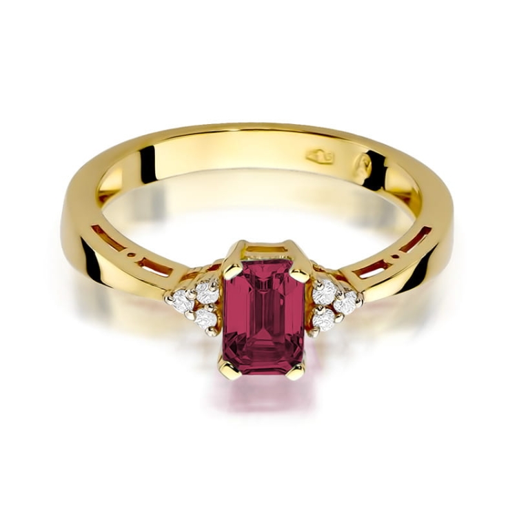 Pierścionek zaręczynowy z żółtego złota z rubinem i diamentami 0,03ct Fire Of Love BW-02-rubin