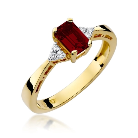 Przejdź do produktu Pierścionek zaręczynowy z żółtego złota z granatem i diamentami 0,03ct Fire Of Love 