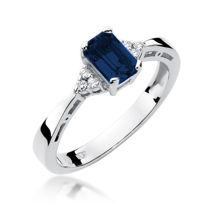 Pierścionek zaręczynowy z białego złota z szafirem i diamentami 0,03ct Fire Of Love  BW-02-szafir