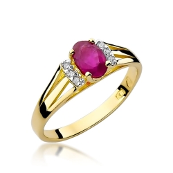 Pierścionek zaręczynowy z żółtego złota z rubinem i diamentami 0,05ct Fire Of Love BW-05-rubin