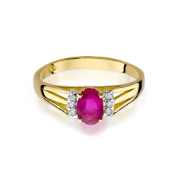 Pierścionek zaręczynowy z żółtego złota z rubinem i diamentami 0,05ct Fire Of Love BW-05-rubin