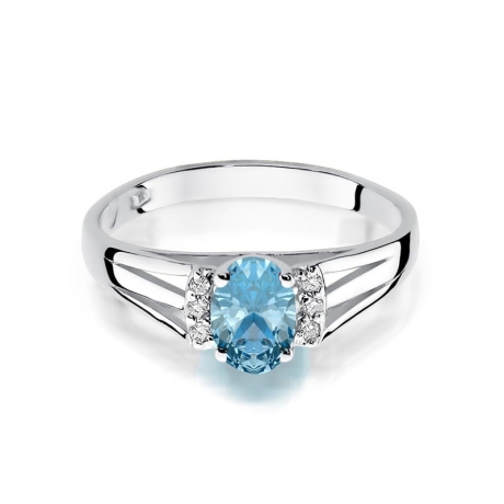 Przejdź do produktu Pierścionek zaręczynowy z białego złota z topazem i diamentami 0,05ct Fire Of Love
