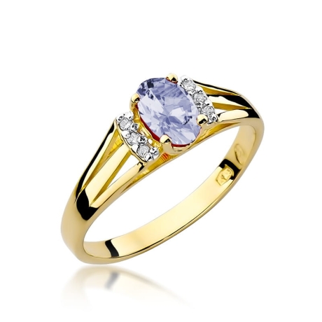 Przejdź do produktu Pierścionek zaręczynowy z żółtego złota z tanzanitem i diamentami 0,05ct Fire Of Love 