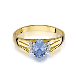 Pierścionek zaręczynowy z żółtego złota z tanzanitem i diamentami 0,05ct Fire Of Love BW-05-tanzanit