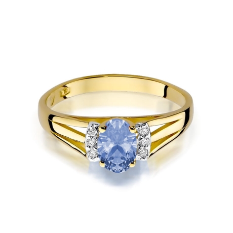 Przejdź do produktu Pierścionek zaręczynowy z żółtego złota z tanzanitem i diamentami 0,05ct Fire Of Love 