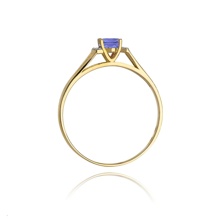 Pierścionek zaręczynowy z żółtego złota z tanzanitem i diamentami 0,05ct Fire Of Love BW-05-tanzanit