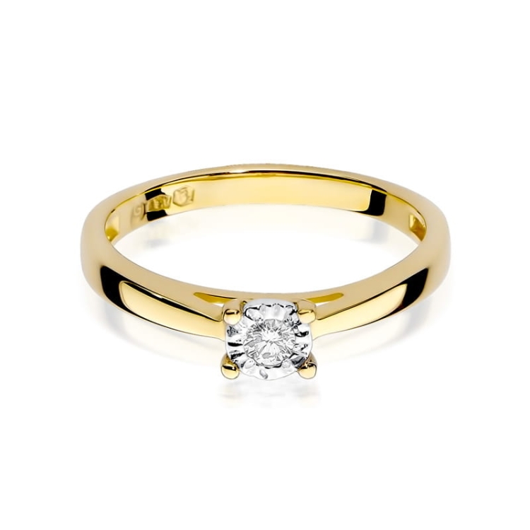 Pierścionek zaręczynowy z żółtego złota z diamentem 0,08ct Fire Of Love BW-07