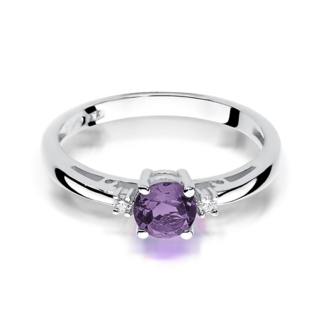 Przejdź do produktu Pierścionek zaręczynowy z białego złota z ametystem i diamentami 0,03ct Fire Of Love