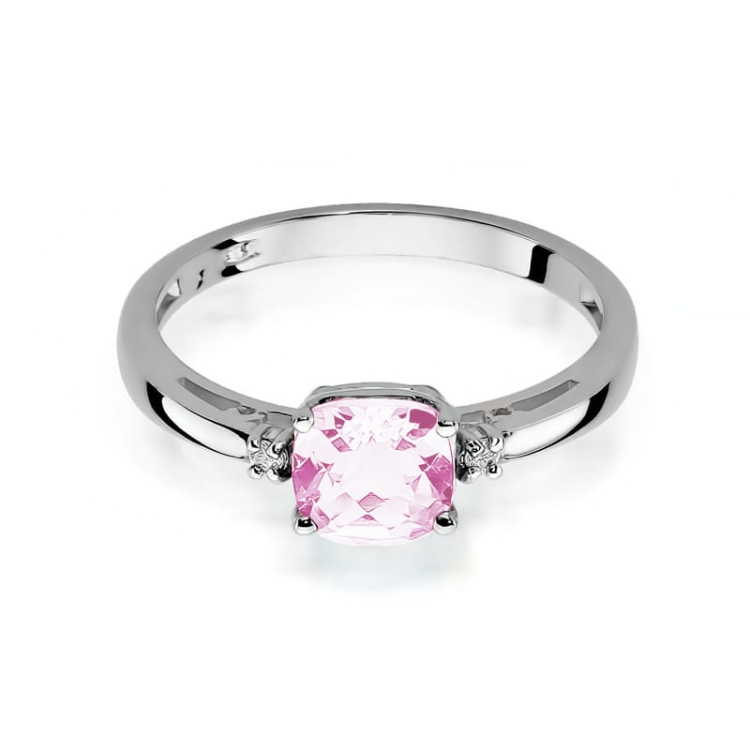 Pierścionek zaręczynowy z białego złota z różowym topazem i diamentami 0,03ct Fire Of Love BW-03-różowy_topaz