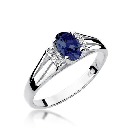 Przejdź do produktu Pierścionek zaręczynowy z białego złota z szafirem i diamentami 0,05ct Fire Of Love