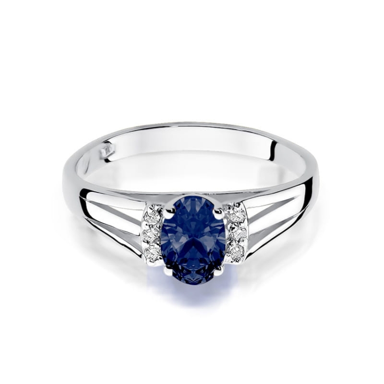 Pierścionek zaręczynowy z białego złota z szafirem i diamentami 0,05ct Fire Of Love BW-05-szafir