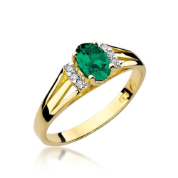 Pierścionek zaręczynowy z żółtego złota z szmaragdem i diamentami 0,05ct Fire Of Love BW-05-szmaragd