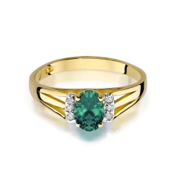 Pierścionek zaręczynowy z żółtego złota z szmaragdem i diamentami 0,05ct Fire Of Love BW-05-szmaragd