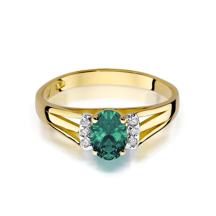 Pierścionek zaręczynowy z żółtego złota z szmaragdem i diamentami 0,05ct Fire Of Love BW-05-szmaragd