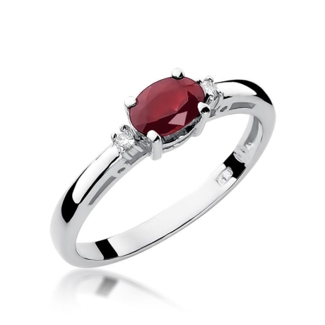 Przejdź do produktu Pierścionek zaręczynowy z białego złota z rubinem i diamentami 0,03ct Fire Of Love
