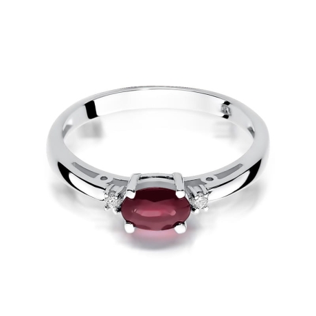 Przejdź do produktu Pierścionek zaręczynowy z białego złota z rubinem i diamentami 0,03ct Fire Of Love