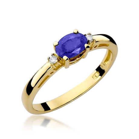 Przejdź do produktu Pierścionek zaręczynowy z żółtego złota z tanzanitem i diamentami 0,03ct Fire Of Love 