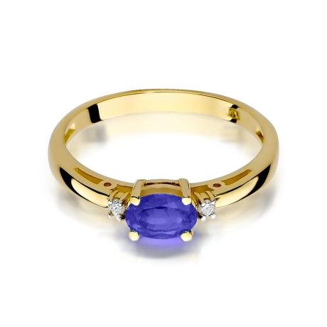 Przejdź do produktu Pierścionek zaręczynowy z żółtego złota z tanzanitem i diamentami 0,03ct Fire Of Love 