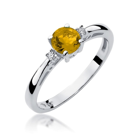 Przejdź do produktu Pierścionek zaręczynowy z białego złota z cytrynem i diamentami 0,03ct Fire Of Love