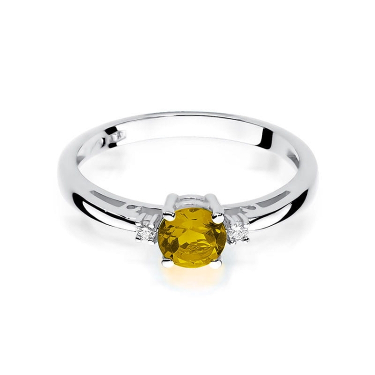 Pierścionek zaręczynowy z białego złota z cytrynem i diamentami 0,03ct Fire Of Love BW-10-cytryn