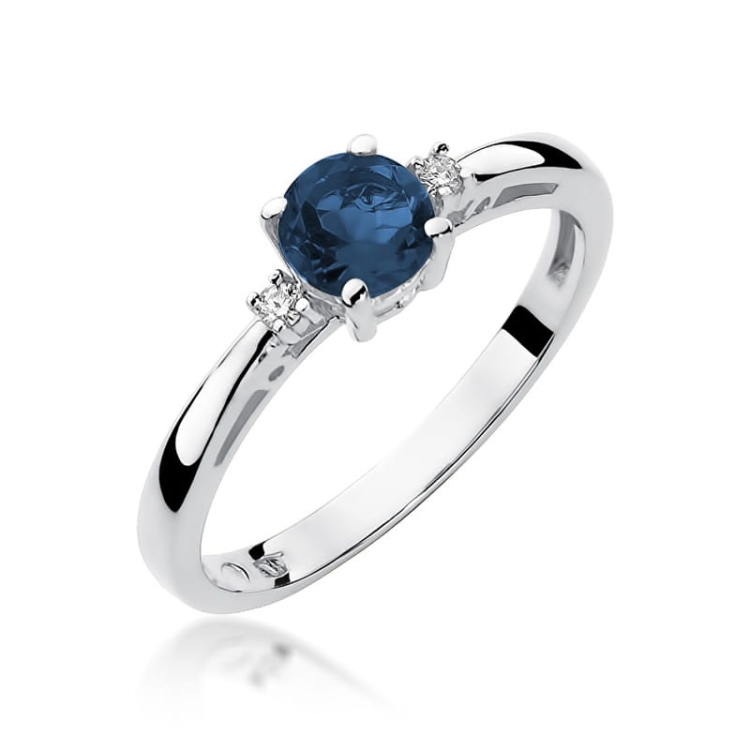 Pierścionek zaręczynowy z białego złota z szafirem i diamentami 0,03ct Fire Of Love BW-10-szafir