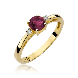 Pierścionek zaręczynowy z żółtego złota z rubinem i diamentami 0,03ct Fire Of Love  BW-10-rubin