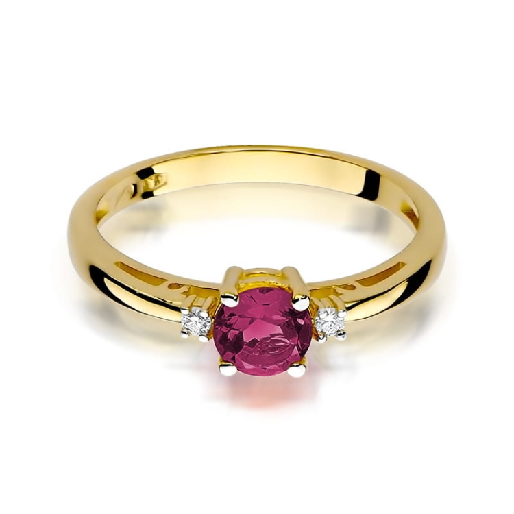 Pierścionek zaręczynowy z żółtego złota z rubinem i diamentami 0,03ct Fire Of Love  BW-10-rubin