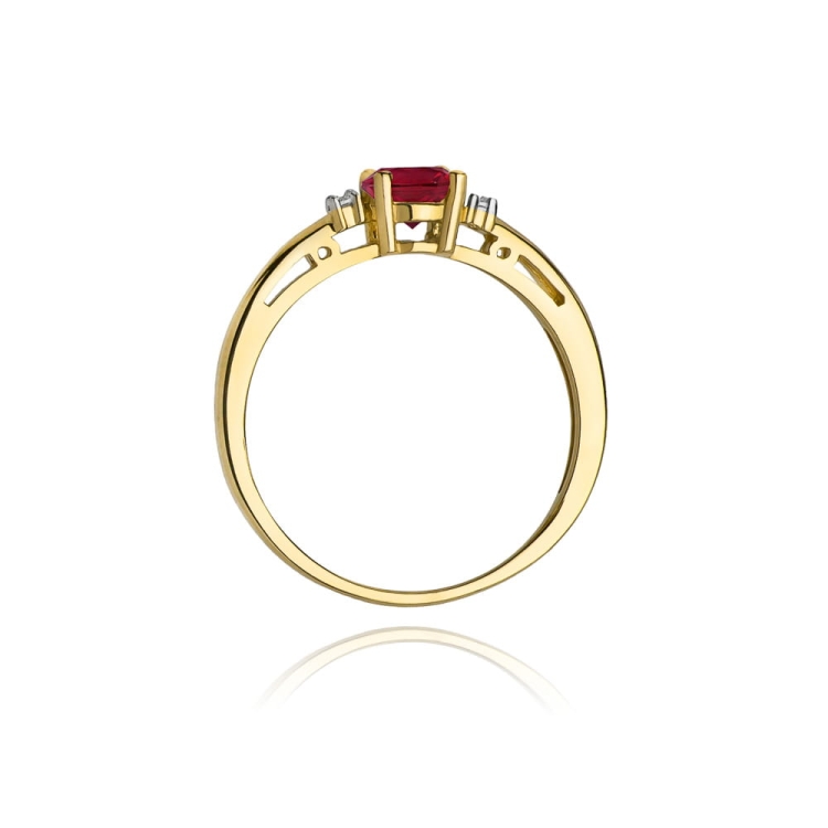 Pierścionek zaręczynowy z żółtego złota z rubinem i diamentami 0,03ct Fire Of Love  BW-10-rubin