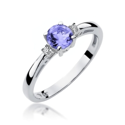 Pierścionek zaręczynowy z białego złota z tanzanitem i diamentami 0,03ct Fire Of Love BW-10-tanzanit-b