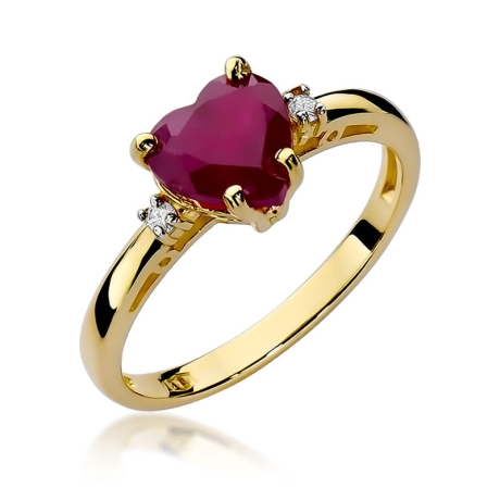 Przejdź do produktu Pierścionek zaręczynowy z żółtego złota z rubinem i diamentami 0,03ct Fire Of Love 