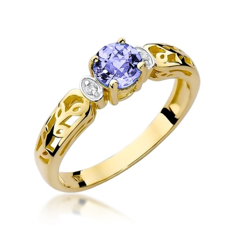 Przejdź do produktu Pierścionek zaręczynowy z żółtego złota z tanzanitem i diamentami 0,02ct Fire Of Love 
