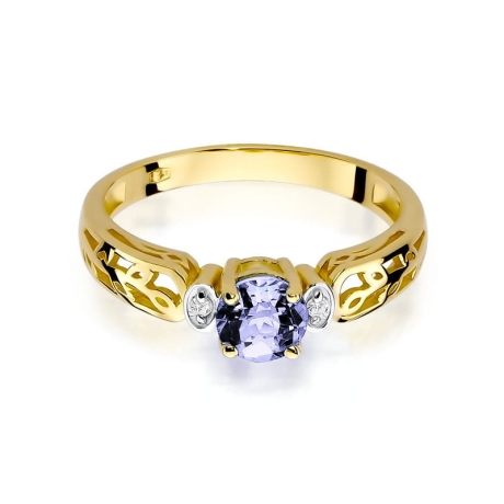 Przejdź do produktu Pierścionek zaręczynowy z żółtego złota z tanzanitem i diamentami 0,02ct Fire Of Love 