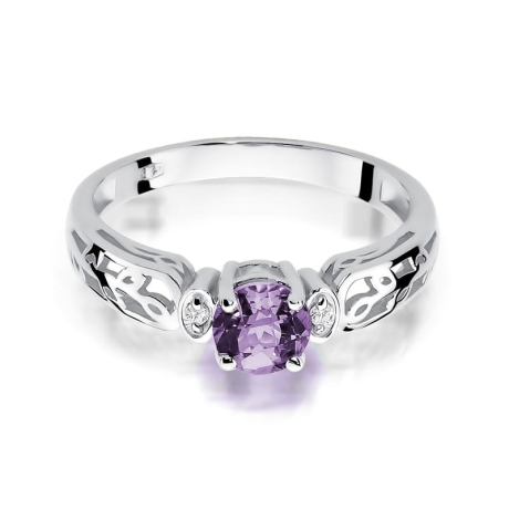Przejdź do produktu Pierścionek zaręczynowy z białego złota z ametystem i diamentami 0,02ct Fire Of Love