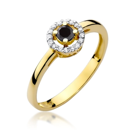 Przejdź do produktu Pierścionek zaręczynowy z żółtego złota z czarnym diamentem i diamentami 0,08ct Fire Of Love 