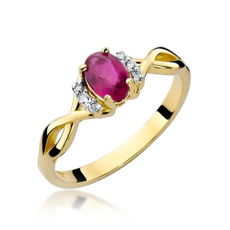 Przejdź do produktu Pierścionek zaręczynowy z żółtego złota z rubinem i diamentami 0,05ct Fire Of Love 