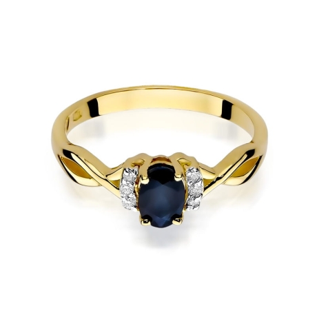 Przejdź do produktu Pierścionek zaręczynowy z żółtego złota z szafirem i diamentami 0,05ct Fire Of Love
