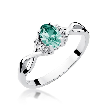 Przejdź do produktu Pierścionek zaręczynowy z białego złota z szmaragdem i diamentami 0,05ct Fire Of Love 