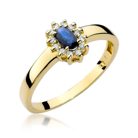 Przejdź do produktu Pierścionek zaręczynowy z żółtego złota z szafirem i diamentami 0,10ct Fire Of Love 