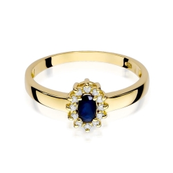 Pierścionek zaręczynowy z żółtego złota z szafirem i diamentami 0,10ct Fire Of Love BW-26