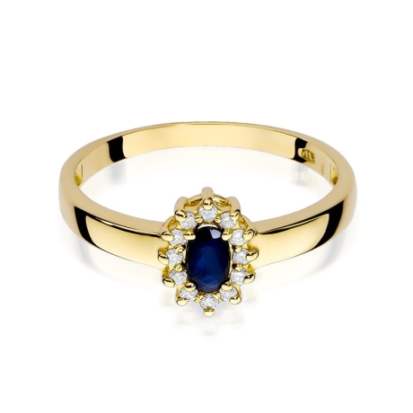 Przejdź do produktu Pierścionek zaręczynowy z żółtego złota z szafirem i diamentami 0,10ct Fire Of Love 